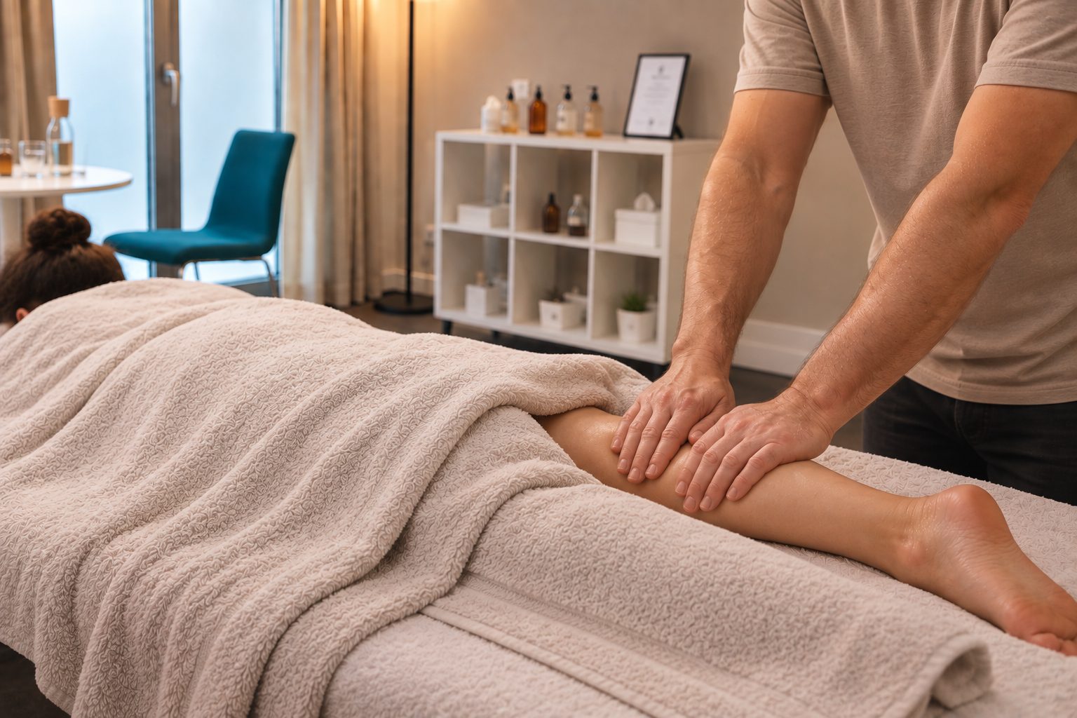 Kosmetische Lymphdrainage im Lichthafen Lindau mit sanften, rhythmischen Massagegriffen